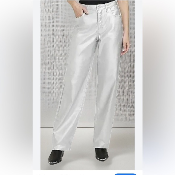 NWT UNIVERSAL THREAD WOMEN MID RISE 90s BAGGY METALLIC SILVER JEANS SIZE 8R - Picture 2 of 10